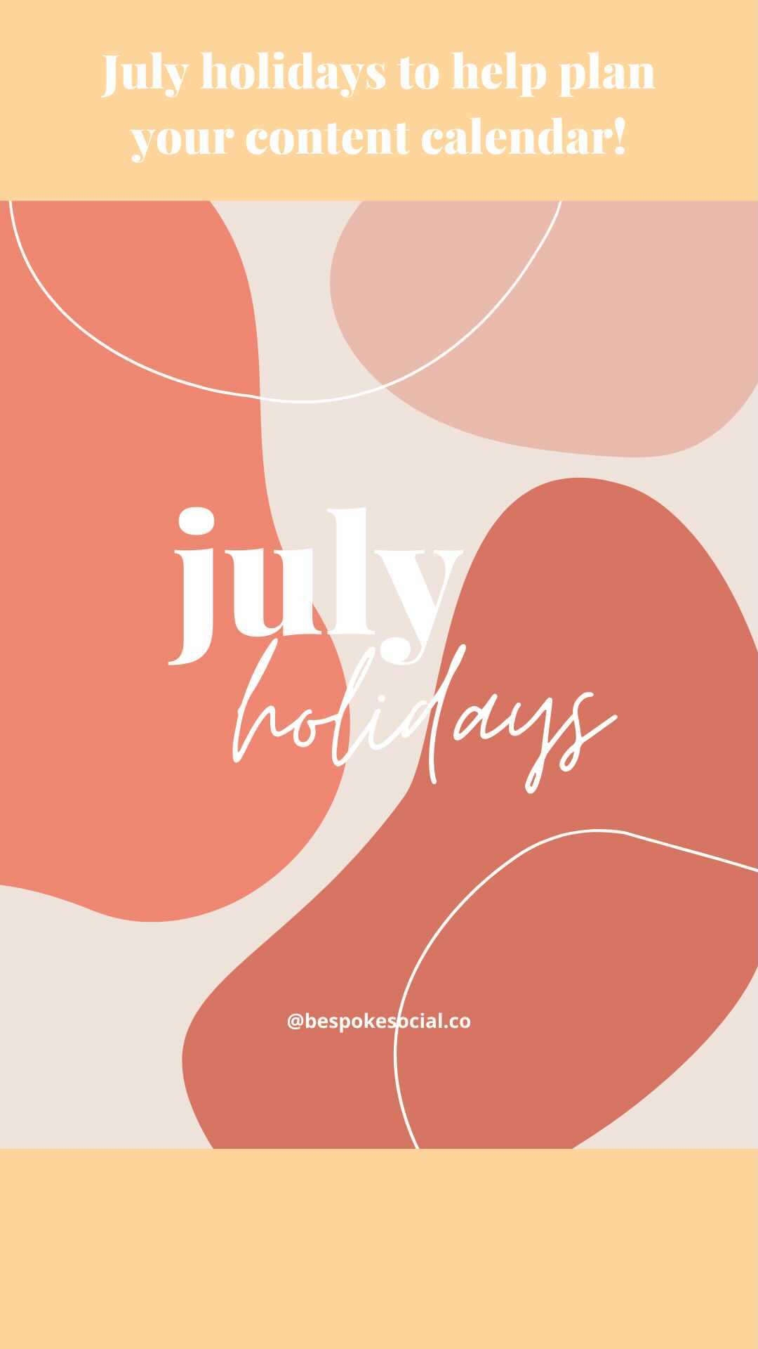 July is almost here!

I know, I can’t believe it either!😱 But that means it’s time to create some new content!

Here is a list of July holidays you can incorporate into your posts to add some fun and creativity!

7/4 Independence Day
7/5 bikini day
7/6 international kissing day
7/7 dive bar day/ global forgiveness 
7/9 sugar cookie day
7/10 kitten day/pina colada day
7/11 cheer up the lonely/mojito day
7/12 simplicity day
7/13 French fry day
7/14 mac and cheese day
7/15 give something away day
7/17 world emoji day
7/18 ice cream day
7/19 national daiquiri day
7/21 junk food day/be somebody day
7/22 hammock day
7/24 tequila day
7/25 wine and cheese day / parent’s day
7/26 disability Independence Day
7/27 love is kind day/scotch day/new jersey day
7/28 waterpark day
7/29 lipstick day
7/30 international day of friendship
7/31 avocado day

Be sure to add some relevant hashtags to help increase your reach!😉
.
.
.
.
.
Source: @natdaycal 
#contentcreator #contentmarketing #contentmarketingtips #contentmarketingstrategy #contentcreation #contentstrategy #socialmediastrategist #contentplanner #workfromphone #contentideas #socialmediaconsultant #socialmediacoach #socialmediaconsulting #savvybusinessowner #businessstrategy #entrepreneur #brandstrategy #creativeentrepreneur #marketingtips #summercontent #summertimes #businessstrategy #contentstrategy #contentplan #summertimevibes #contentcalendar #socialmediastrategies #socialmediatips #summerholidayfun