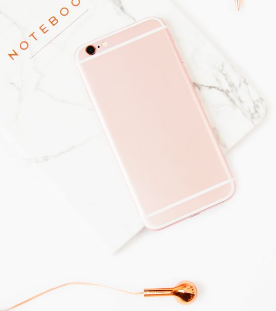 pink-iphone-and-rose-gold-and-marble-home-office-desk-accessories-bespoke-social-co-social-media-management-and-strategy-services